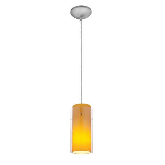 Foto para 100w Glass`n Glass  Cylinder Pendant E-26 A-19 Incandescent Dry Location Brushed Steel Clear Amber Glass 10"Ø4.5" (CAN 1.25"Ø5.25")