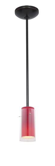 Foto para 100w Glass`n Glass  Cylinder Pendant E-26 A-19 Incandescent Dry Location Oil Rubbed Bronze Clear Red Glass 10"Ø4.5" (CAN 1.25"Ø5.25")