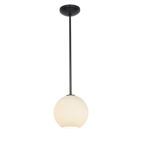 Foto para 100w M Japanese Lantern Glass Pendant E-26 A-19 Incandescent Dry Location Oil Rubbed Bronze White Lined Glass 10"Ø10" (CAN 1.25"Ø5.25")