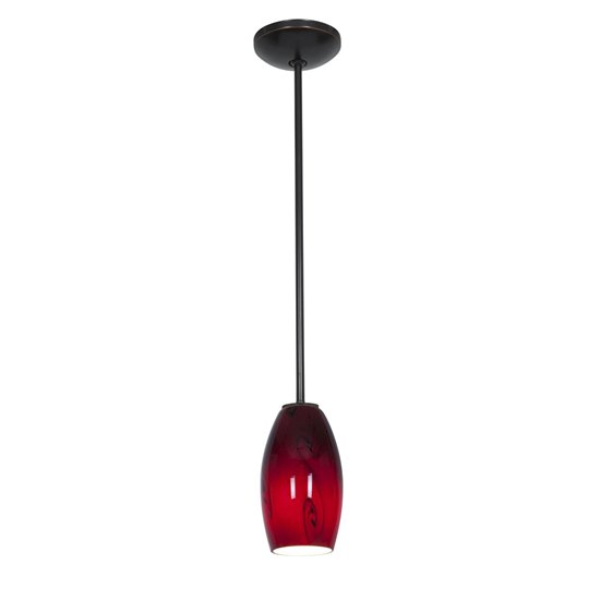 Foto para 100w Merlot Glass Pendant E-26 A-19 Incandescent Dry Location Oil Rubbed Bronze Red Sky Glass 8"Ø3.5" (CAN 1.25"Ø5.25")