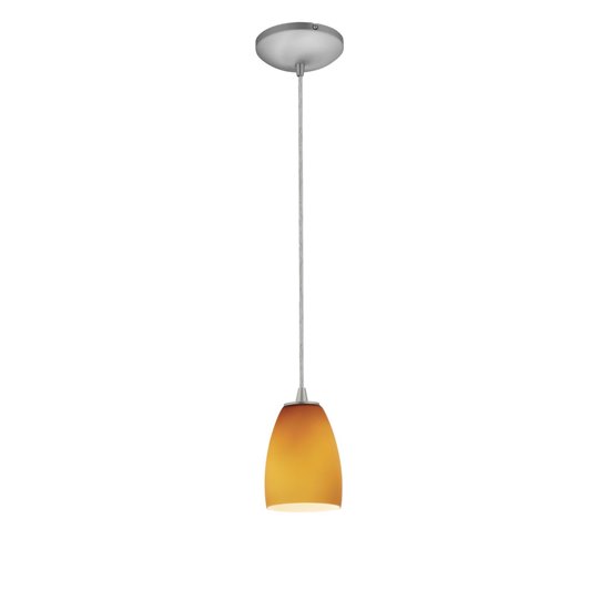 Foto para 100w Sherry Glass Pendant E-26 A-19 Incandescent Dry Location Brushed Steel Amber Glass 6"Ø4.5" (CAN 1.25"Ø5.25")