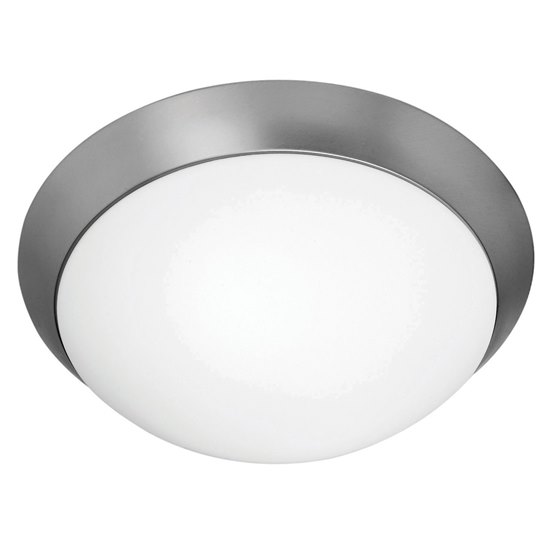 Foto para 150w (2 x 75) Cobalt E-26 A-19 Incandescent Damp Location Brushed Steel Opal Flush-Mount (CAN 1.5"Ø15")