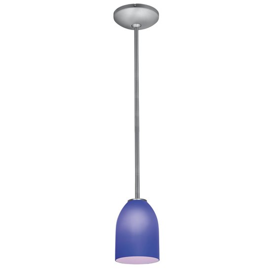 Foto para 18w Bordeaux Glass Pendant GU-24 Spiral Fluorescent Dry Location Brushed Steel Cobalt Glass 7.5"Ø5.25" (CAN 1.25"Ø5.25")