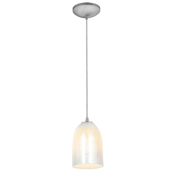 Foto para 18w Bordeaux Glass Pendant GU-24 Spiral Fluorescent Dry Location Brushed Steel Wicker White Glass 7.5"Ø5.25" (CAN 1.25"Ø5.25")