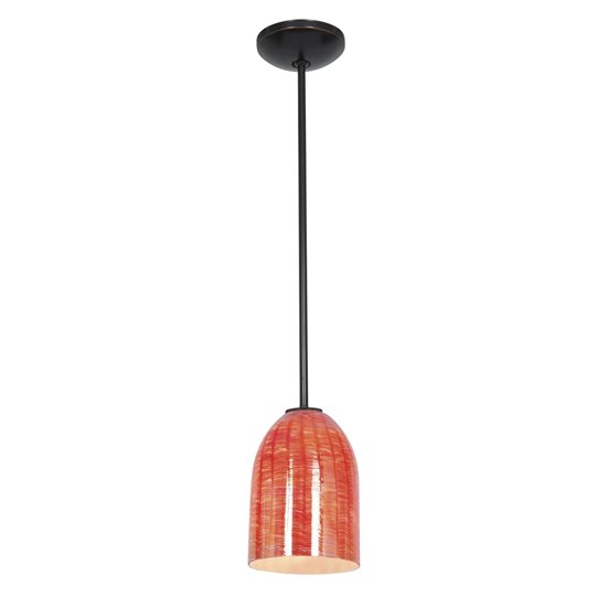 Foto para 18w Bordeaux Glass Pendant GU-24 Spiral Fluorescent Dry Location Oil Rubbed Bronze Wicker Red Glass 7.5"Ø5.25" (CAN 1.25"Ø5.25")