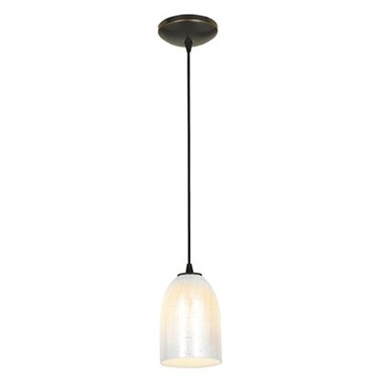 Foto para 18w Bordeaux Glass Pendant GU-24 Spiral Fluorescent Dry Location Oil Rubbed Bronze Wicker White Glass 7.5"Ø5.25" (CAN 1.25"Ø5.25")