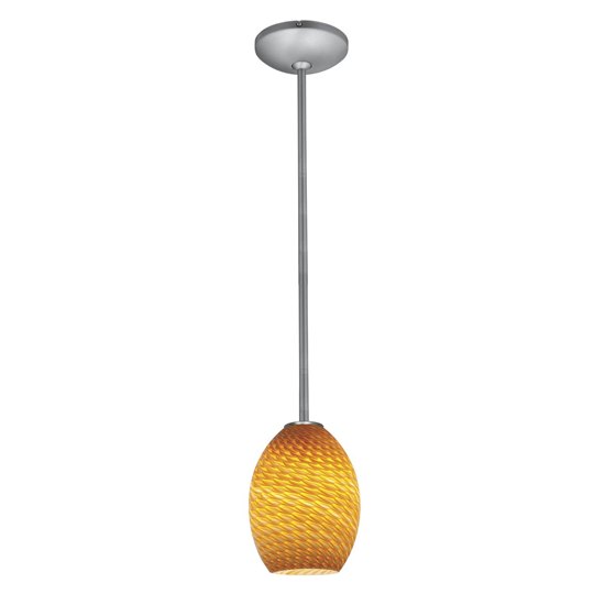 Foto para 18w Brandy FireBird Glass Pendant GU-24 Spiral Fluorescent Dry Location Brushed Steel Amber Firebird Glass 9"Ø6" (CAN 1.25"Ø5.25")