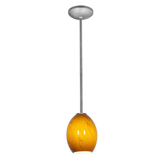 Foto para 18w Brandy FireBird Glass Pendant GU-24 Spiral Fluorescent Dry Location Brushed Steel Amber Sky Glass 9"Ø6" (CAN 1.25"Ø5.25")