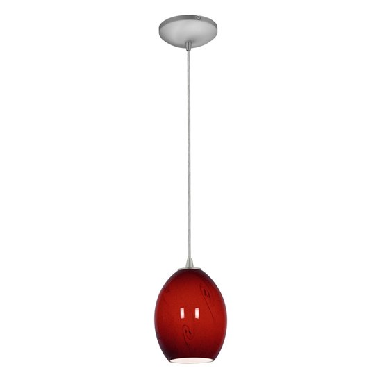 Foto para 18w Brandy FireBird Glass Pendant GU-24 Spiral Fluorescent Dry Location Brushed Steel Red Sky Glass 9"Ø6" (CAN 1.25"Ø5.25")