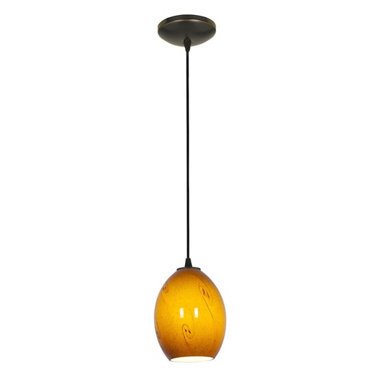 Foto para 18w Brandy FireBird Glass Pendant GU-24 Spiral Fluorescent Dry Location Oil Rubbed Bronze Amber Sky Glass 9"Ø6" (CAN 1.25"Ø5.25")