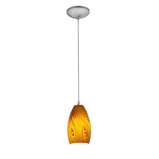 Foto para 18w Champagne Glass Pendant GU-24 Spiral Fluorescent Dry Location Brushed Steel Amber Sky Glass 9"Ø5" (CAN 1.25"Ø5.25")