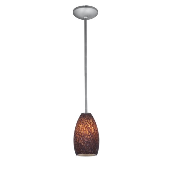 Foto para 18w Champagne Glass Pendant GU-24 Spiral Fluorescent Dry Location Brushed Steel Brown Stone Glass 9"Ø5" (CAN 1.25"Ø5.25")