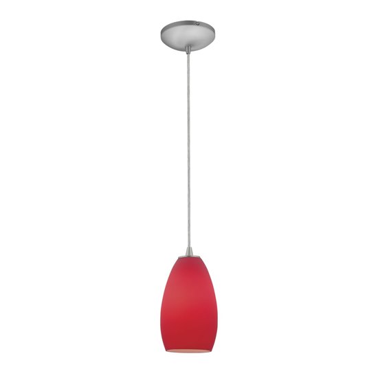 Foto para 18w Champagne Glass Pendant GU-24 Spiral Fluorescent Dry Location Brushed Steel Red Glass 9"Ø5" (CAN 1.25"Ø5.25")