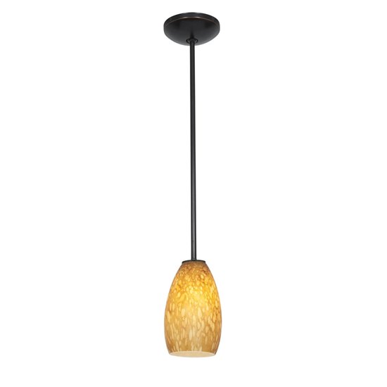 Foto para 18w Champagne Glass Pendant GU-24 Spiral Fluorescent Dry Location Oil Rubbed Bronze Amber Stone Glass 9"Ø5" (CAN 1.25"Ø5.25")