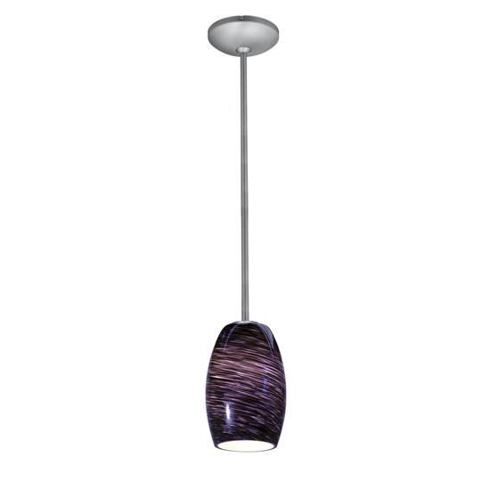 Foto para 18w Chianti Glass Pendant GU-24 Spiral Fluorescent Dry Location Brushed Steel Purple Swirl Glass 7.25"Ø4.75" (CAN 1.25"Ø5.25")