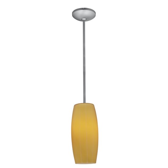 Foto para 18w Cognac Glass Pendant GU-24 Spiral Fluorescent Dry Location Brushed Steel Amber Glass 10.25"Ø4.75" (CAN 1.25"Ø5.25")