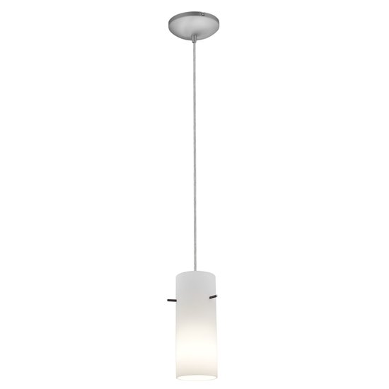 Foto para 18w Cylinder Glass Pendant GU-24 Spiral Fluorescent Dry Location Brushed Steel Opal Glass 10"Ø4" (CAN 1.25"Ø5.25")