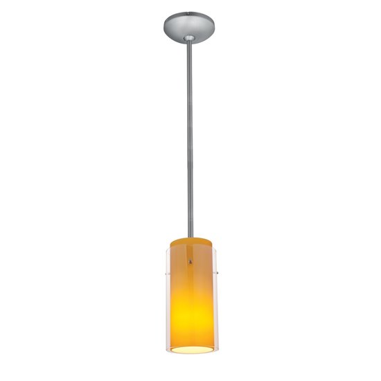 Foto para 18w Glass`n Glass  Cylinder Pendant GU-24 Spiral Fluorescent Dry Location Brushed Steel Clear Amber Glass 10"Ø4.5" (CAN 1.25"Ø5.25")