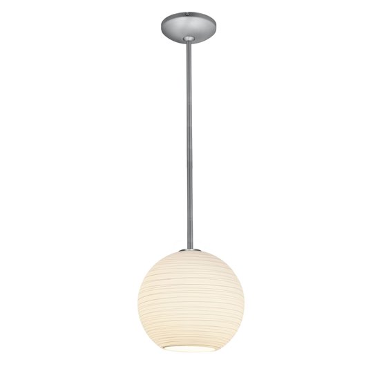 Foto para 18w L Japanese Lantern Glass Pendant GU-24 Spiral Fluorescent Dry Location Brushed Steel White Lined Glass 12"Ø12" (CAN 1.25"Ø5.25")