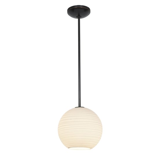 Foto para 18w L Japanese Lantern Glass Pendant GU-24 Spiral Fluorescent Dry Location Oil Rubbed Bronze White Lined Glass 12"Ø12" (CAN 1.25"Ø5.25")