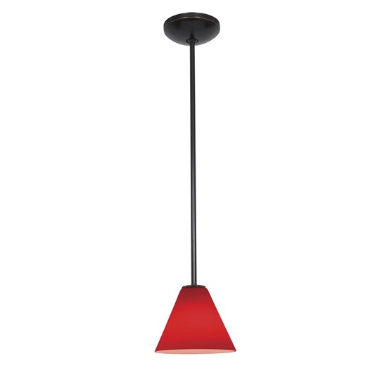 Foto para 18w Martini Glass Pendant GU-24 Spiral Fluorescent Dry Location Oil Rubbed Bronze Red Glass 6"Ø7" (CAN 1.25"Ø5.25")