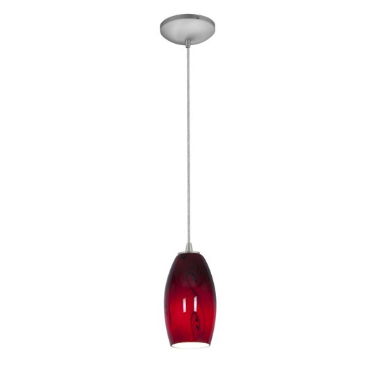 Foto para 18w Merlot Glass Pendant GU-24 Spiral Fluorescent Dry Location Brushed Steel Red Sky Glass 8"Ø3.5" (CAN 1.25"Ø5.25")