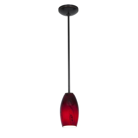 Foto para 18w Merlot Glass Pendant GU-24 Spiral Fluorescent Dry Location Oil Rubbed Bronze Red Sky Glass 8"Ø3.5" (CAN 1.25"Ø5.25")