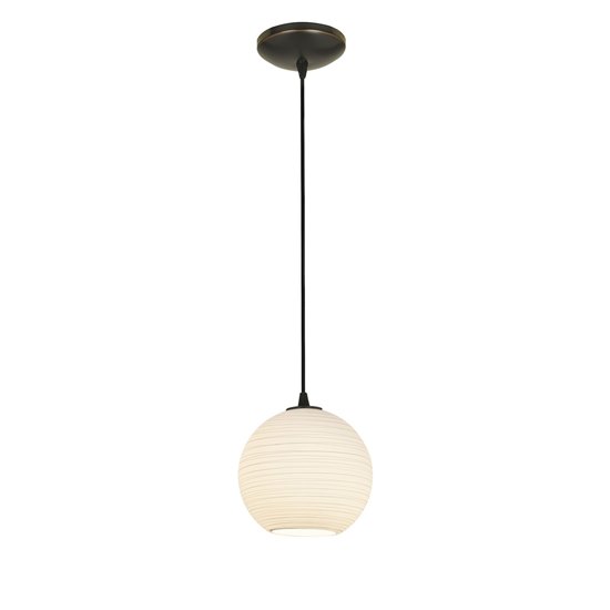 Foto para 18w S Japanese Lantern Glass Pendant GU-24 Spiral Fluorescent Dry Location Oil Rubbed Bronze White Lined Glass 8"Ø8" (CAN 1.25"Ø5.25")