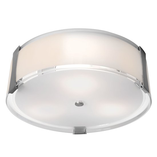 Foto para 225w (3 x 75) Tara E-26 A-19 Incandescent Damp Location Brushed Steel Opal Flush-Mount (CAN 0.9"Ø11.75")