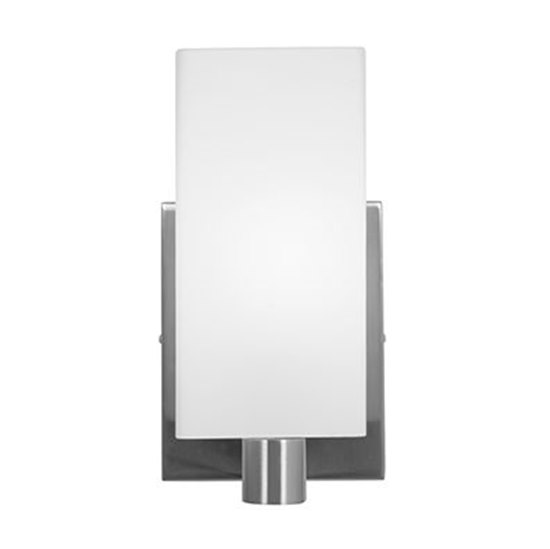 Foto para 60w Archi E-26 A-19 Incandescent Damp Location Brushed Steel Opal Wall & Vanity (CAN 5.9"x4.75"x0.9")