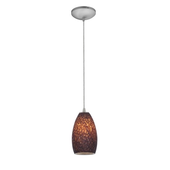 Foto para 100w Champagne Glass Pendant E-26 A-19 Incandescent Dry Location Brushed Steel Brown Stone Glass 9"Ø5" (CAN 1.25"Ø5.25")