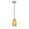 Foto para 100w Champagne Glass Pendant E-26 A-19 Incandescent Dry Location Brushed Steel Amber Stone Glass 9"Ø5" (CAN 1.25"Ø5.25")