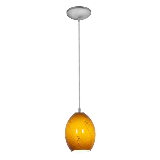 Foto para 100w Brandy FireBird Glass Pendant E-26 A-19 Incandescent Dry Location Brushed Steel Amber Sky Glass 9"Ø6" (CAN 1.25"Ø5.25")