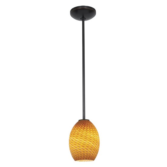 Foto para 100w Brandy FireBird Glass Pendant E-26 A-19 Incandescent Dry Location Oil Rubbed Bronze Amber Firebird Glass 9"Ø6" (CAN 1.25"Ø5.25")