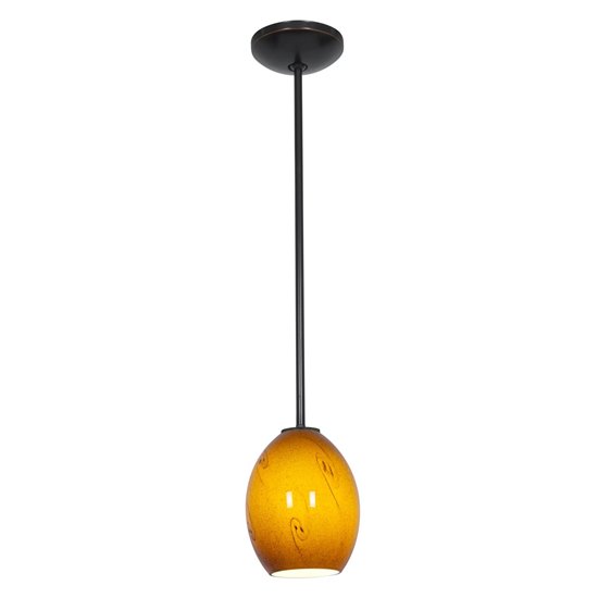 Foto para 100w Brandy FireBird Glass Pendant E-26 A-19 Incandescent Dry Location Oil Rubbed Bronze Amber Sky Glass 9"Ø6" (CAN 1.25"Ø5.25")