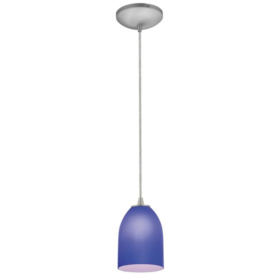 Foto para 100w Bordeaux Glass Pendant E-26 A-19 Incandescent Dry Location Brushed Steel Cobalt Glass 7.5"Ø5.25" (CAN 1.25"Ø5.25")