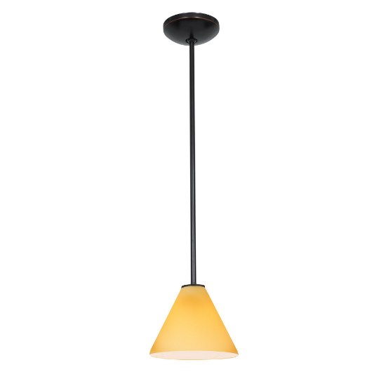 Foto para 11w Martini E-26 A-19 LED Dry Location Oil Rubbed Bronze Amber Led Rod Glass Pendant (CAN 1.25"Ø5.25")