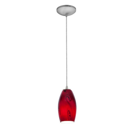 Foto para 11w Merlot E-26 A-19 LED Dry Location Brushed Steel Red Sky Cord Glass Pendant (CAN 1.25"Ø5.25")