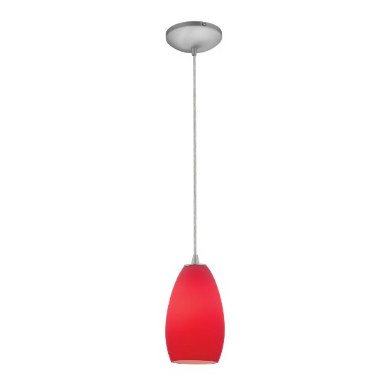 Foto para 11w Champagne E-26 A-19 LED Dry Location Brushed Steel Red Cord Glass Pendant (CAN 1.25"Ø5.25")