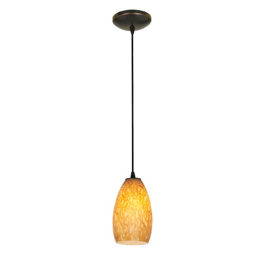 Foto para 11w Champagne E-26 A-19 LED Dry Location Oil Rubbed Bronze Amber Sky Cord Glass Pendant (CAN 1.25"Ø5.25")