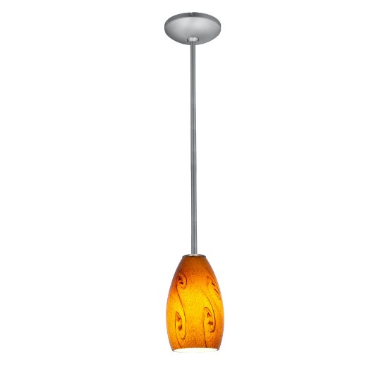 Foto para 11w Champagne E-26 A-19 LED Dry Location Brushed Steel Amber Sky Rod Glass Pendant (CAN 1.25"Ø5.25")