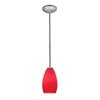 Foto para 11w Champagne E-26 A-19 LED Dry Location Brushed Steel Red Rod Glass Pendant (CAN 1.25"Ø5.25")