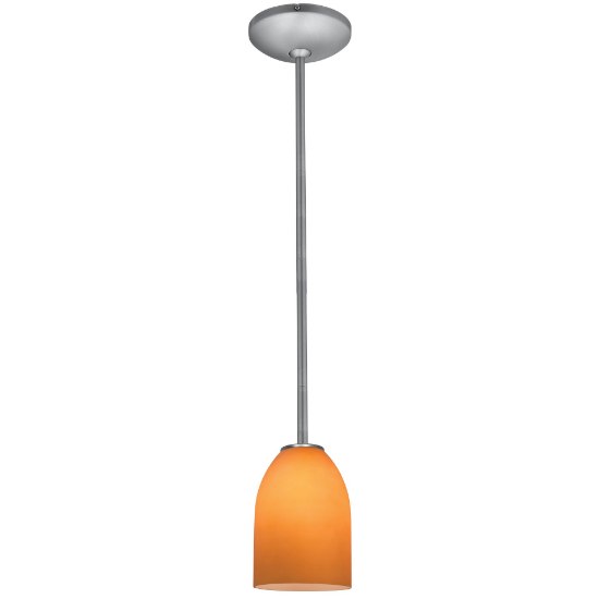 Foto para 11w Bordeaux E-26 A-19 LED Dry Location Brushed Steel Amber Rod Glass Pendant (CAN 1.25"Ø5.25")