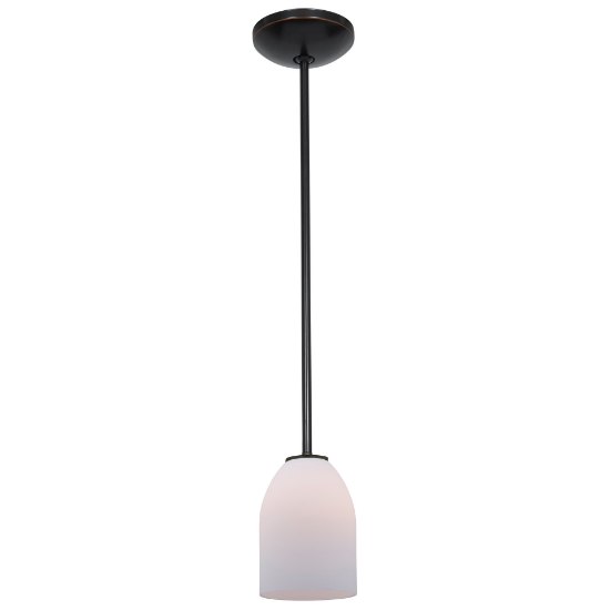 Foto para 11w Bordeaux E-26 A-19 LED Dry Location Oil Rubbed Bronze Opal Rod Glass Pendant (CAN 1.25"Ø5.25")