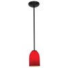 Foto para 11w Bordeaux E-26 A-19 LED Dry Location Oil Rubbed Bronze Red Rod Glass Pendant (CAN 1.25"Ø5.25")