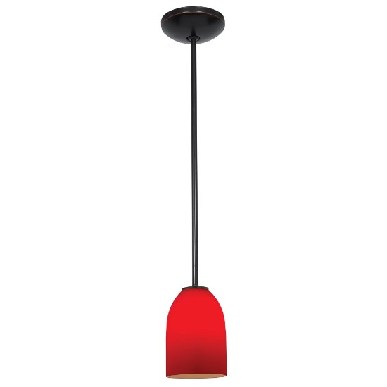 Foto para 11w Bordeaux E-26 A-19 LED Dry Location Oil Rubbed Bronze Red Rod Glass Pendant (CAN 1.25"Ø5.25")