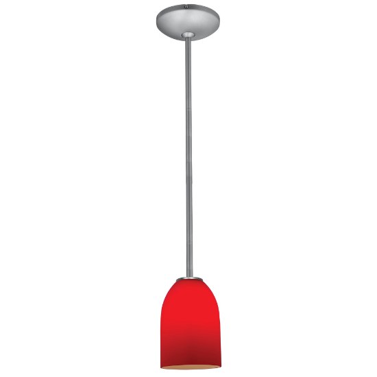 Foto para 12w Bordeaux SSL 90CRI LED Dry Location Brushed Steel Red Rod Glass Pendant (CAN 1.25"Ø5.25")