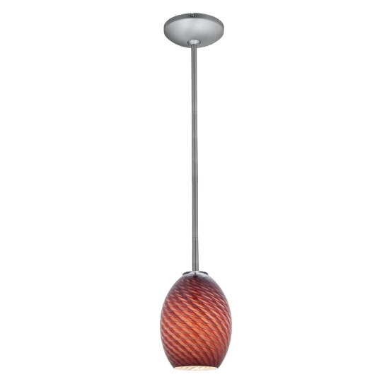 Foto para 11w Brandy FireBird E-26 A-19 LED Dry Location Brushed Steel Plum Firebird Rod Glass Pendant (CAN 1.25"Ø5.25")