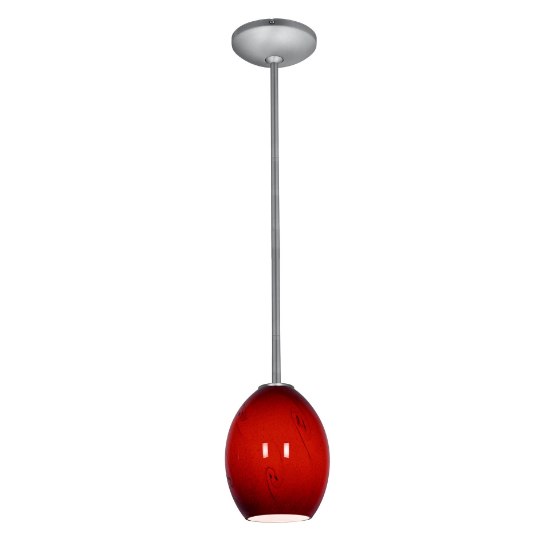 Foto para 11w Brandy FireBird E-26 A-19 LED Dry Location Brushed Steel Red Sky Rod Glass Pendant (CAN 1.25"Ø5.25")