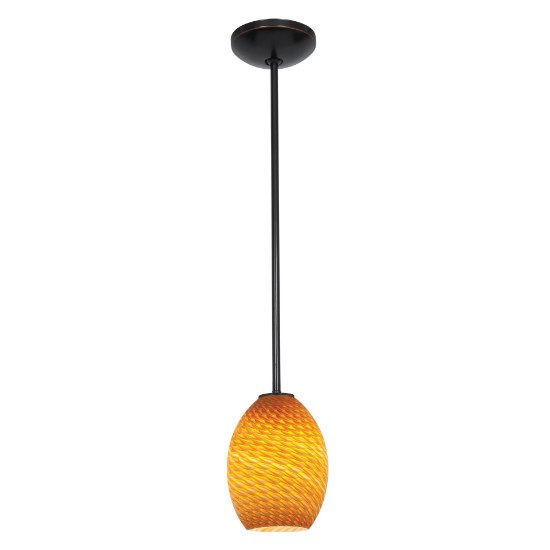 Foto para 11w Brandy FireBird E-26 A-19 LED Dry Location Oil Rubbed Bronze Amber Firebird Rod Glass Pendant (CAN 1.25"Ø5.25")